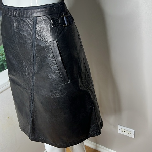 Tomas Maier Sz 0 Black Leather Midi Skirt New with Tags - Picture 2 of 9